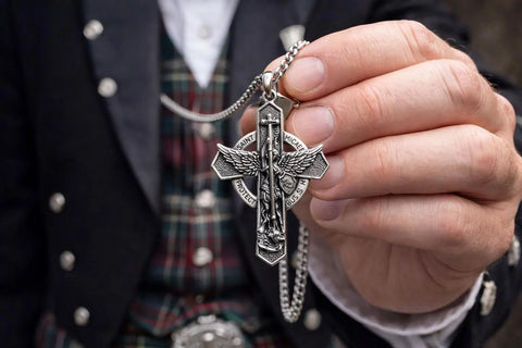 Winged Saint Michaels the Archangel Cross Solid Sterling Silver Waterproof Protect Us Celtic Shield St Patron Saint Police Officers Soldiers