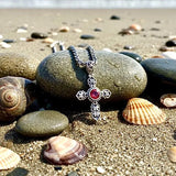 925 Solid Sterling Silver Red Ruby Cross Vintage Antique Necklace S925 Pendant for Women Cast Jewelry link Chain Jewellery for Girls