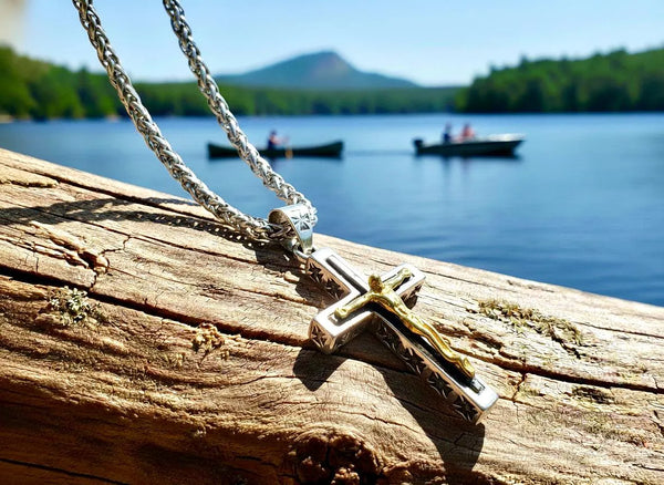 s925 crucifix cross necklace medium solid sterling silver for men silver and gold old world catholic orthodox 3 color jesus