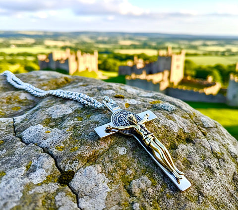 Solid sterling saint benedict cross silver gold crucifix of jesus christ S925 necklace men man women catholic orthodox religious san benito