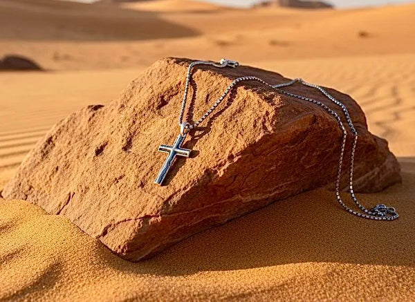 Solid Sterling Silver Cross Black Accent Stainless Steel Necklace for Men Old World Silver S925 Necklace Cross 2 Color Super Box Chain Jesus
