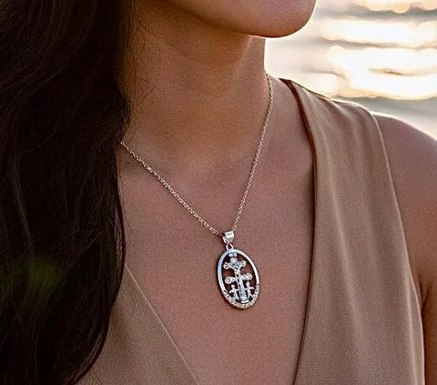 Caravaca de la Cruz Cross Solid Sterling Silver inlay zircon Two angels lignum crucis