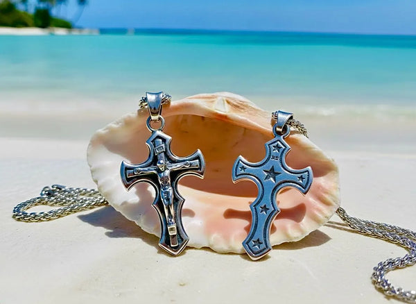 Solid Sterling Silver Cross and Chain Celtic Viking Vine Crucifix Necklace for Women Old World Catholic Silver S925 Cross Chain Jesus