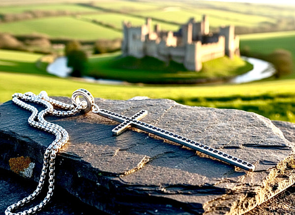 Thin long solid sterling silver cross necklace black CZ S952 elegant slender design wedding jewelry for women girls