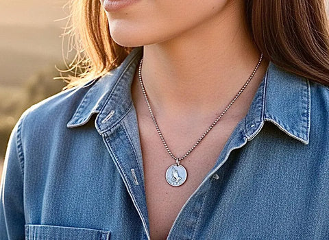 Solid Sterling Silver Serenity Prayer Coin Necklace Praying Hands Raised Lettering Sobriety Coin Necklace one day at a time