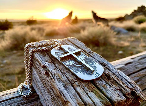 Wolf Dog Tag Crazy Western Adorned Necklace Biker Waterproof Medallion Heavy Chain for Mens Wanderlust Jewelry Jewellery