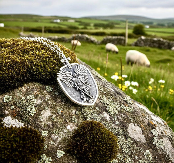 Winged Saint Michael Protect Us Archangel Solid Sterling Silver Waterproof Shield Patron Saint Police Officers Soldiers