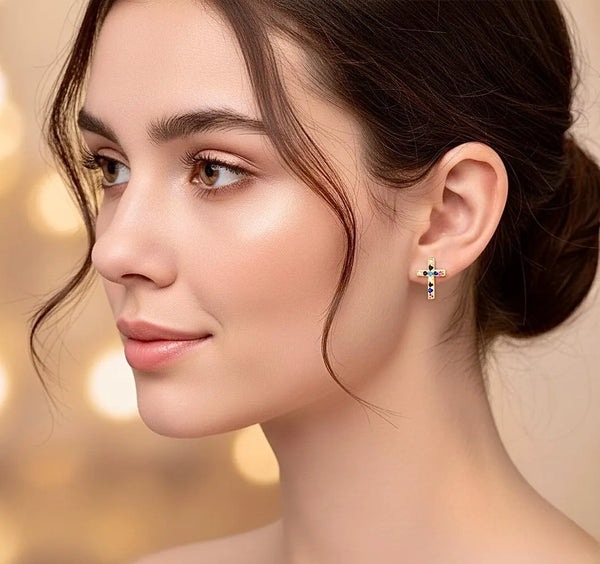 Sterling Silver Cross Earrings Stud Super Tiny Dainty Petite with Crystal Inlayed Zircon CZ Wedding for Girls jewelry bridesmaids jewellery