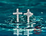 Sterling Silver Cross Earrings Stud Super Tiny Dainty Petite with Crystal Inlayed Zircon CZ Wedding for Girls jewelry bridesmaids jewellery