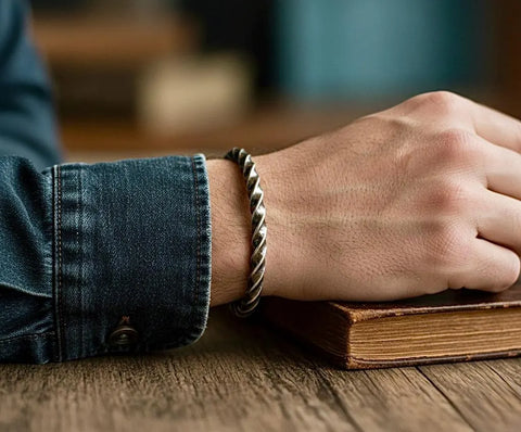 Bold Mens Twist Steel Bracelet Black Viking Waterproof Hypoallergenic Stainless Steel Thick Mens Biker Cuff Bangle Forged Iron