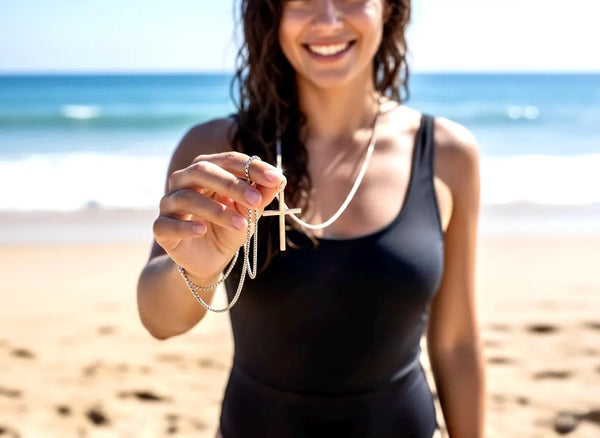 Slender Sleek Silver Cross Chain for Men Women Necklace Waterproof Hypoallergenic Stainless Steel Girls Boy Jesus Hope Jewelry Christian