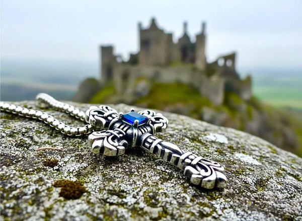 Blue Stone Solid Sterling Silver Cross Zircon Necklace S925 Jewelry Women Girls September birthstone Sapphire