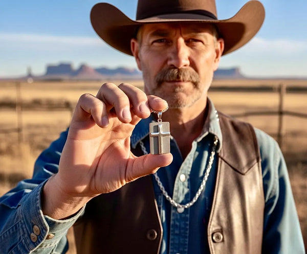 Silver Hand Made Cross Necklace Men Two Piece Dog Tag Handmade Custom Personalized Waterproof Stainless Steel Jesus Jewelry