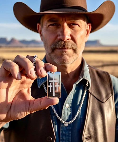 Handmade 3 Crosses of Calvary Dog Tag Cross Necklace for Men Triple Cross Pendant Heavy Chain custom personalized Jesus Jewelry