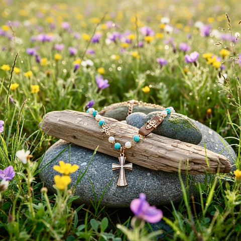 White and Blue Boho Cross Necklace Hammered Finish Multi Color Bohemian Bead Charms Woman Jewelry jewellery