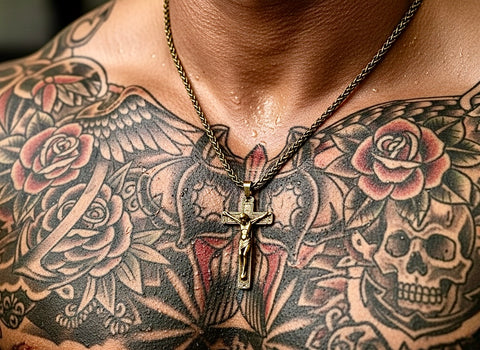 Solid Brass Crucifix Necklace Matching Cross Bronze Chain Heavy Thick Cross Pendant Necklace for Men Women Christian Jewelry