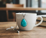 Turquoise Teardrop Memorial Urn Cross Silver Necklace Pet Cremation Waterproof Stainless Steel Urn for Ashes Remains Men Woman Jewellery