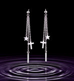 Chain Cross Star Earrings 3 Strand Silver Bohemian Dangle Long Drop Chain Boho Jesus Pendant for Women