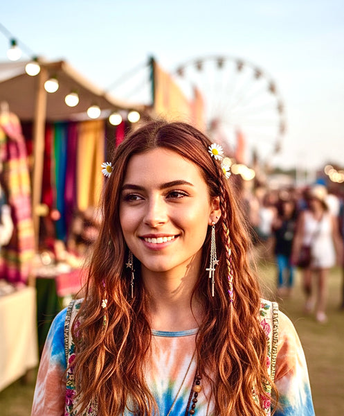 Chain Cross Star Earrings 3 Strand Silver Bohemian Dangle Long Drop Chain Boho Jesus Pendant for Women