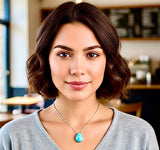 Turquoise Teardrop Memorial Urn Cross Silver Necklace Pet Cremation Waterproof Stainless Steel Urn for Ashes Remains Men Woman Jewellery