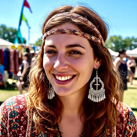 Silver or Gold Bohemian Tassel Cross Earrings Hippie Boho Woman Cross Silver Gold Girls Drop Dangle Jewelry