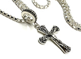 Small Solid Sterling Silver Crucifix Necklace Celtic Cross Viking Vine Crucifix for Women Old World Catholic Silver S925 Cross Chain Jesus