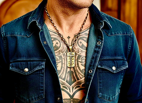 Bronze Cross Dog Tag Lord Prayer Necklace Our Father Crucifix Matching Chain Heavy Thick Cross Pendant Necklace for Men Women Christian