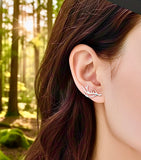 Silver Elk Deer Antlers Earrings Sideways Ear Climber Stud Hikers Wanderlust Bikers Minimalist Stainless Steel Hypoallergenic Outdoor Enthusiasts
