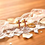 Gold Cross Earrings with Red Colored CZ for Women Weddings Bridesmaid