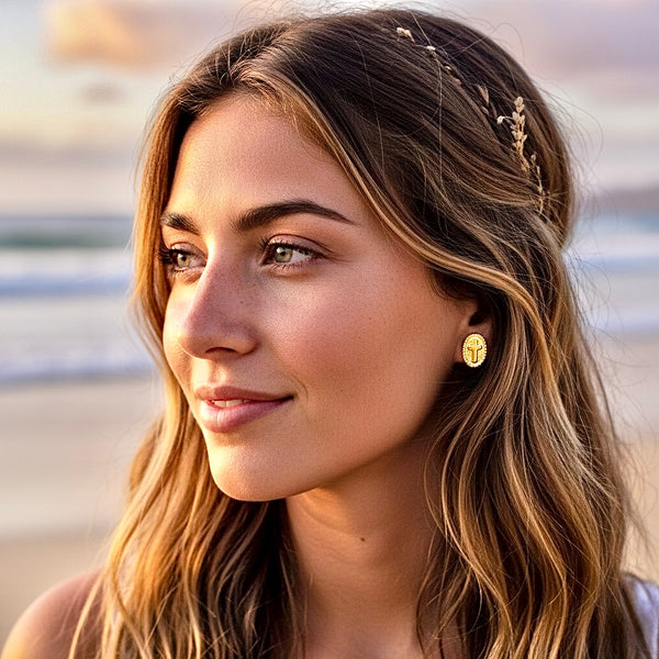 Dainty Oval Cross Stud Earrings Hypoallergenic Waterproof Stainless Steel Gold for Girls Women Stud Earrings Wedding Bridesmaid Gift