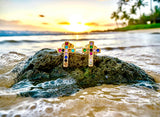Dainty Gold Cross Earring with Multi Color inlayed Zircons