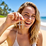 Large Sterling Silver Cross Earrings Dangle Hypoallergenic Elegant Dainty Sparkling Jewelry for women