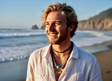 Solid Brass Cross Crucifix Necklace Boho 2 Strand Leather choker Bohemian Wood Bead Pendant Necklace Men Women Christian Jewelry