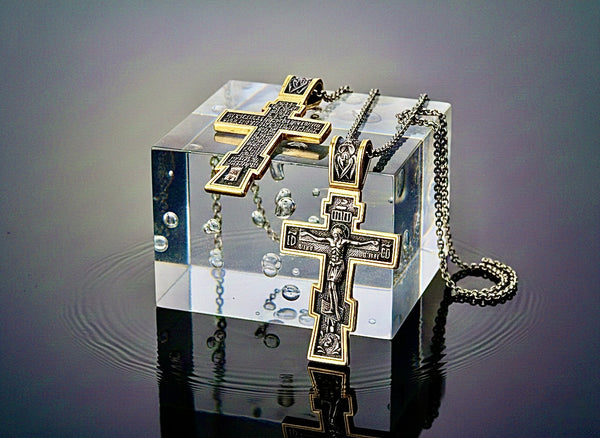 ancient gothic eastern crucifix cross necklace for men slavic european all stainless steel russian ukraine