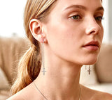 Silver Chain Cross Earrings with box chain through the earlobe design