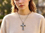 925 Mother of Pearl Cameo Cross Necklace Pure Solid Sterling Silver Carved Inlay Accent for Man Women Old World Box Chain Catholic Jesus