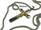 Large gothic crucifix cross necklace for men silver and gold heavy stainless steel waterproof thick curb chain jewellry INRI Jesus