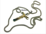 Large gothic crucifix cross necklace for men silver and gold heavy stainless steel waterproof thick curb chain jewellry INRI Jesus