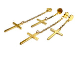 2 cross double tassel chain earrings available in 3 colors