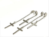 2 cross double tassel chain earrings available in 3 colors
