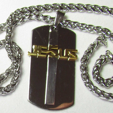 Jesus Cross Dog Tag Necklace for Men Silver Gold Cross of Jesus Cut Out Pendant Stainless Steel Mens Boys Christian Jewelry jewellery