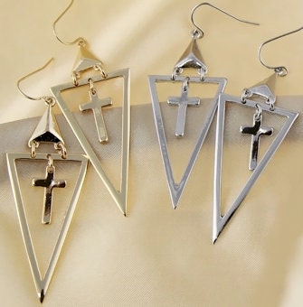 Cross Earrings Hollow Triangle Inverted Gothic Anime Silver Gold Vintage Style Dangle Drop Earring for Women Jewelry for Girls