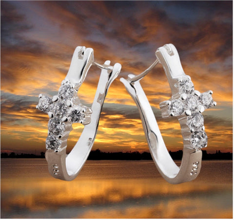 Cross Huggie Earrings Sterling CZ Wrap Elegant Cuff Sparkling Zirconia Modern Design