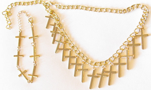 SET - gold 14 multi cross choker 2 piece necklace and bracelet cross bangle for woman girls christian cross of jesus jewellery jewelry