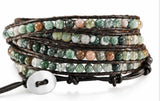 5 wrap bracelet with natural stones in earth colors also 1, 2 and 3 wrap with brown leather southwest cuff boho styling