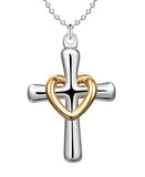 Sterling Silver Cross Floating Gold Sacred Heart Necklace of Jesus Women Pendant with Chain Jewellery for Girls Jewelry for Women