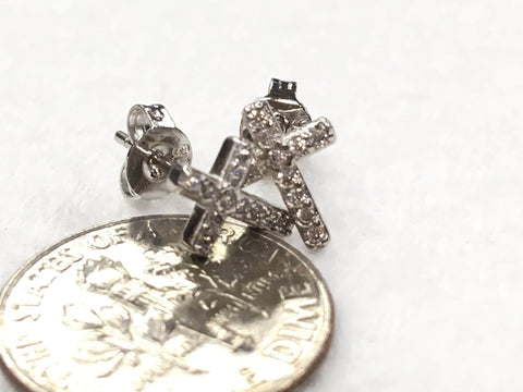 Sterling Silver Cross Earrings Stud Super Tiny Dainty Petite with Crystal Inlayed Zircon CZ Wedding for Girls jewelry bridesmaids jewellery