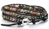 5 wrap bracelet with natural stones in earth colors also 1, 2 and 3 wrap with brown leather southwest cuff boho styling