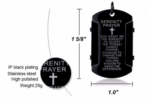 Serenity Prayer Dog Tag Necklace Waterproof serene prayer Pendant Bible Scripture Silver Black Gold Super Thick Cross for Men