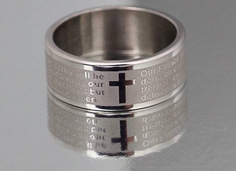 Ring Silver Lord's Prayer Our Father Wedding Rings 8mm Wide Stainless Steel Ring for Woman Waterproof Jewelry Ring Men